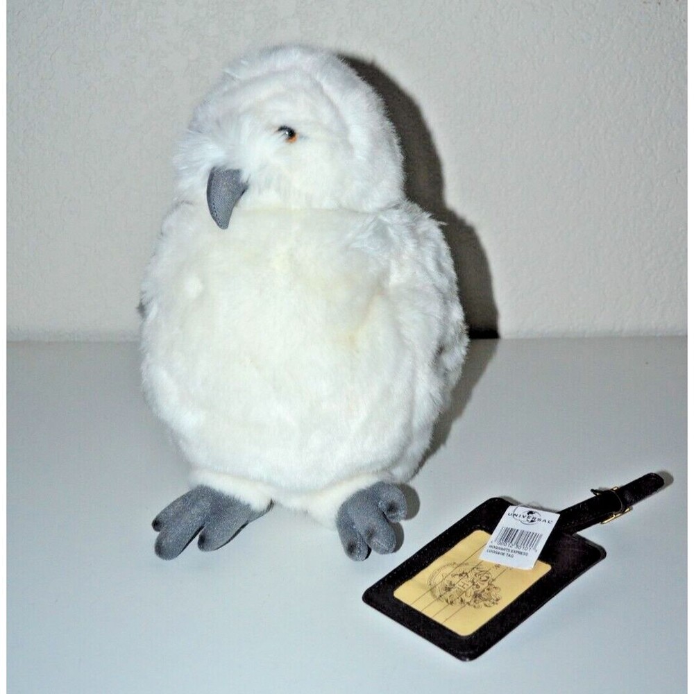 Harry Potter Universal Plush Hedwig Owl Puppet & Luggage Tag Lot Head Moves